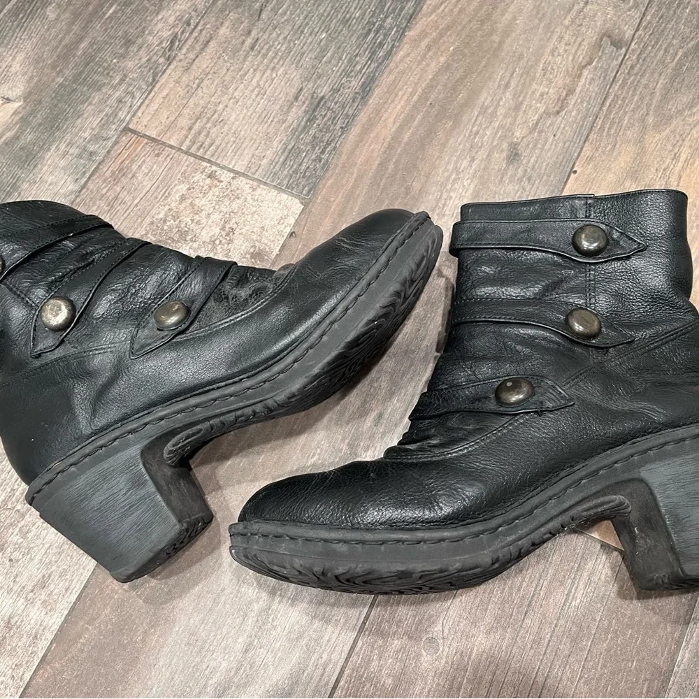 Lassen Black Leather 3-strap Ankle Boot Booties Sz 10.5 Retro Military Goth